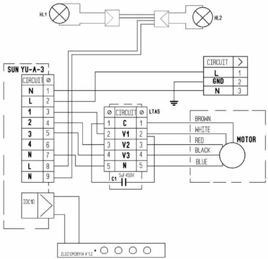 graph TD HL1["HL1"] --> A["Switch"] HL2["HL2"] --> B["Switch"] CIRCUIT["CIRCUIT"] --> N["N"] CIRCUIT --> L["L"] CIRCUIT --> 1["1"] CIRCUIT --> 2["2"] CIRCUIT --> 3["3"] CIRCUIT --> 4["4"] CIRCUIT --> N["N"] CIRCUIT --> L["L"] CIRCUIT --> N["N"] LTA5["LTA5"] --> CIRCUIT LTA5 --> CIRCUIT LTA5 --> CIRC…