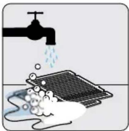 Illustration of a faucet releasing water into a grid with bubbles rising, symbolizing water pollution or disinfection (no text or symbols present)