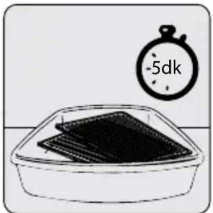 Illustration of a container with two dark rectangular objects and a stopwatch showing 5 days (no text or symbols on the objects)