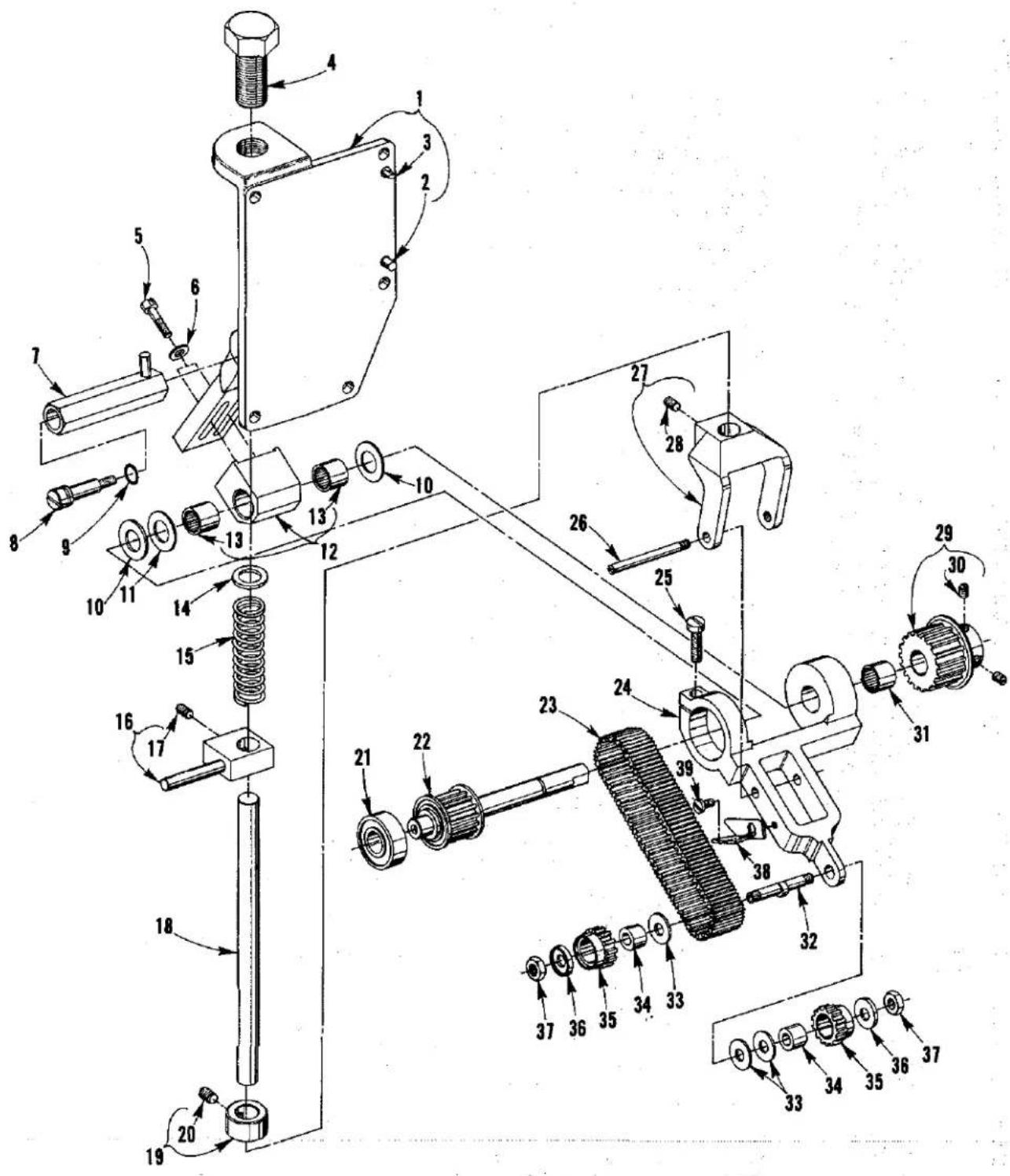 Technical diagram of a mechanical assembly with numbered components for identification and assembly reference.