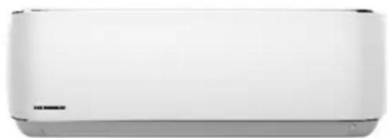 Front view of a white rectangular air conditioner unit (no text or symbols visible)