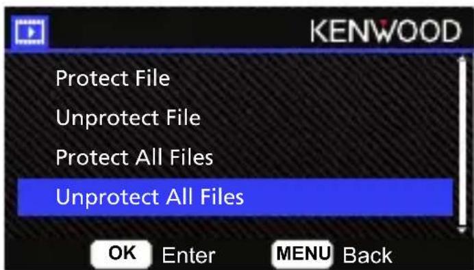 KENWOOD Protect File Unprotect File Protect All Files Unprotect All Files OK Enter MENU Back