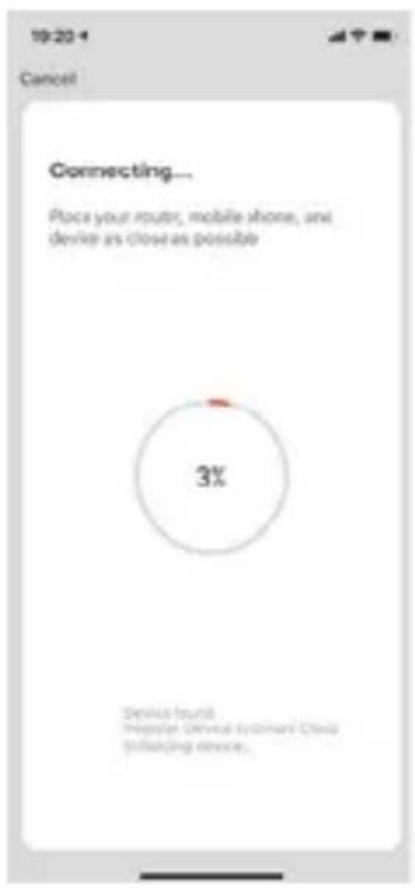 19:20:4 Cancel Connecting... Place your router, mobile phone, and device as close as possible 3% Device found Regular Device System Class (including device.