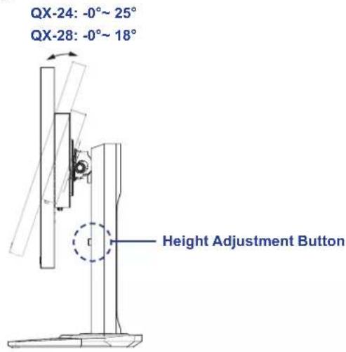 QX-24: -0°~ 25° QX-28: -0°~ 18° Height Adjustment Button