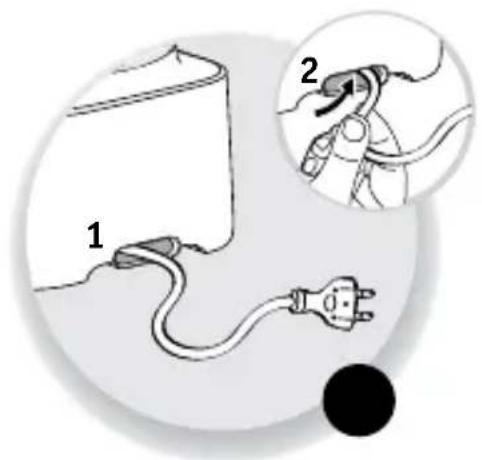 Diagram showing a medical or electrical device with labeled parts and an inset magnified view of the component being inserted.