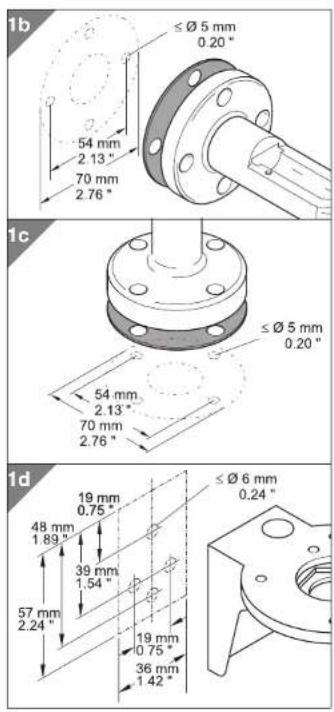 1b ≤Ø5mm 0.20" 54 mm 2.13" 70 mm 2.76" 1c ≤Ø5mm 0.20" 54 mm 2.13" 70 mm 2.76" 1d ≤Ø6mm 0.24" 19 mm 0.75" 48 mm 1.89" 39 mm 1.54" 57 mm 2.24" 19 mm 0.75" 36 mm 1.42"