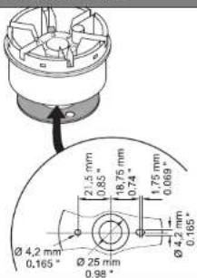 Ø 4,2 mm 0,165° Ø 25 mm 0,98° 21.5 mm 0,85° 18,75 mm 0,74° 1,75 mm 0,069° Ø 4,2 mm 0,165°
