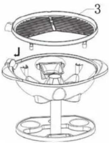 Technical diagram of a mechanical device with labeled parts, showing cross-sectional and top views