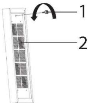 Diagram showing a device with labeled parts and an arrow indicating rotation or adjustment.