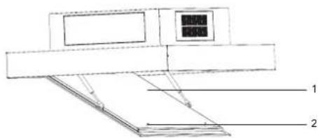 Technical diagram showing a device with labeled components, including a screen and a panel, with numbered annotations.
