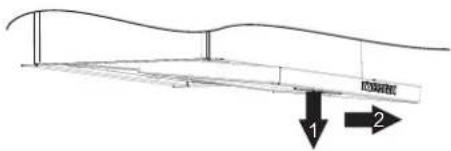 Diagram showing a structural beam with labeled components and directional arrows, likely illustrating a leveling or load distribution system.