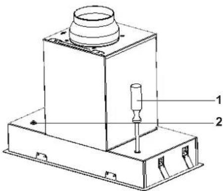 Technical diagram of a mechanical device with labeled parts 1 and 2