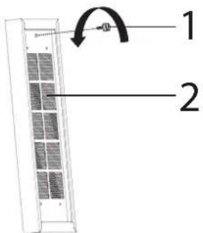 Diagram showing a device with labeled parts and an arrow indicating rotation or adjustment.