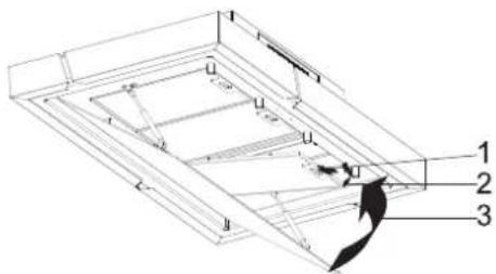 Technical diagram of a 3D rectangular frame with labeled components and directional arrows indicating movement or force.