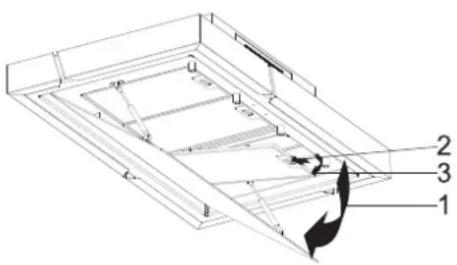 Technical diagram of a structural frame with numbered components and directional arrow indicating motion or force