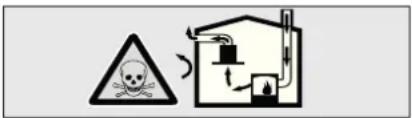 Safety warning symbol showing skull hazard and electrical circuit with smoke and power lines
