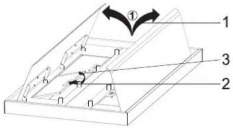 Technical diagram of a mechanical assembly with numbered components and directional arrows indicating motion or flow.