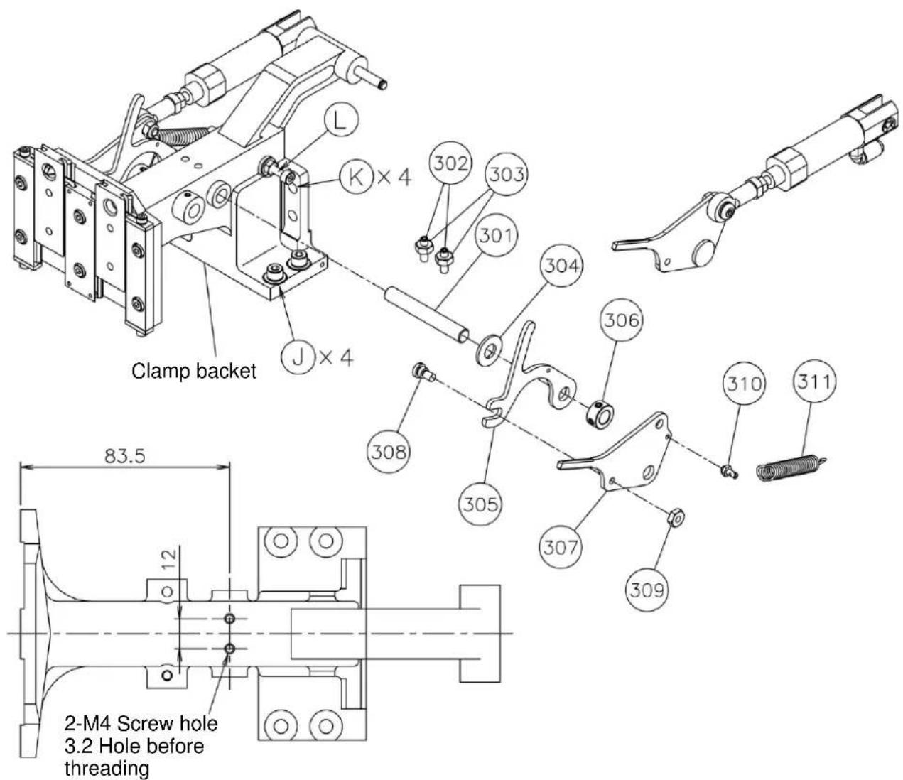 Clamp back 83.5 12 2-M4 Screw hole 3.2 Hole before threading