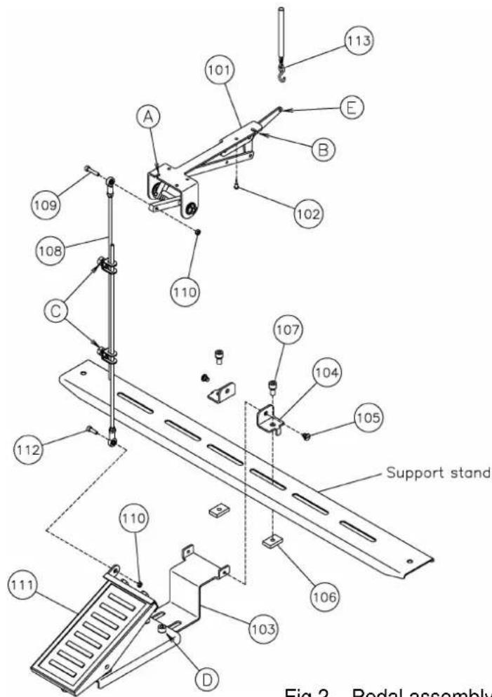 113 101 E A B 102 109 108 110 C 107 104 105 Support stand 112 110 106 103 111 D Fig 2 Pedal assembly