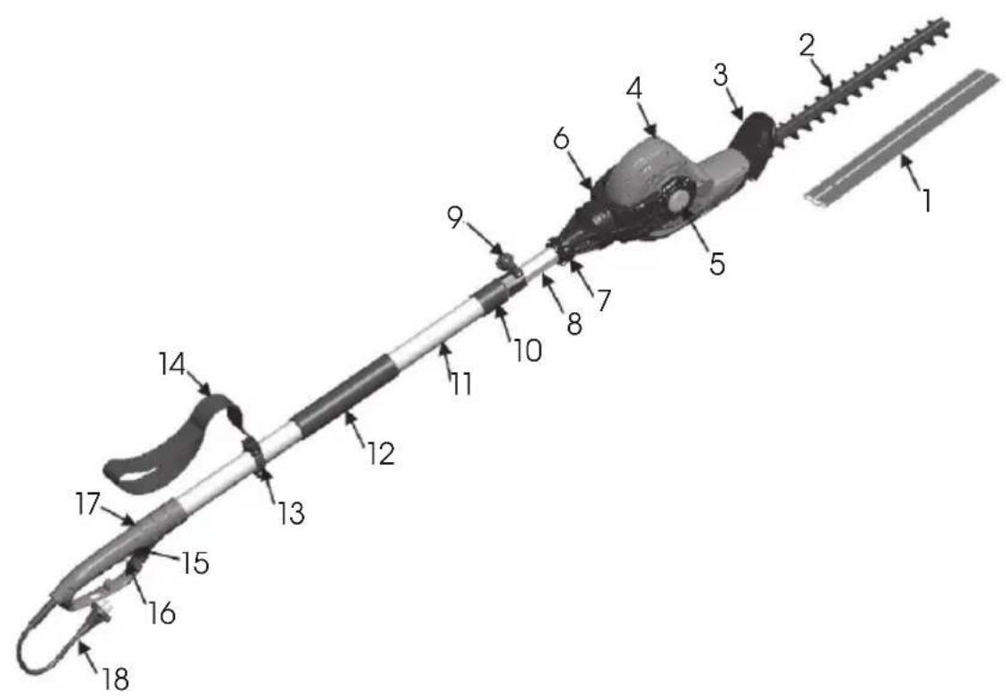 Technical diagram of a mechanical tool with numbered components for identification