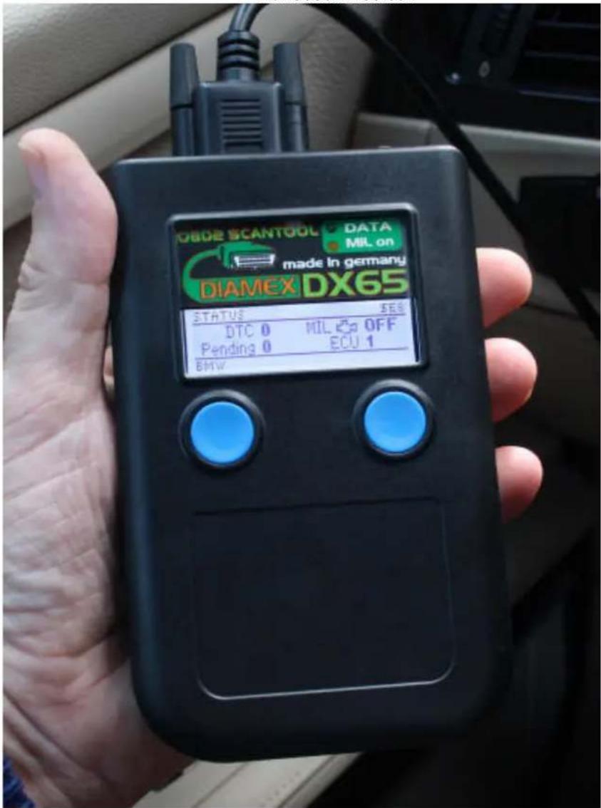MODE SCANTOOL DATA MIL on made in germany DIAMEX DX65 STATUS SES DTC 0 MIL OFF Pending 0 ECU 1 BMW