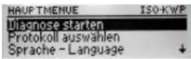 HAUP TMENUE ISO-KWP Diagnose starten Protokoll auswählen Sprache - Language ↓