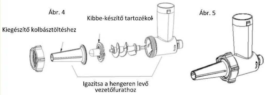 Ábr. 4 Kiegészítő kolbásztöltéshez Kibbe-készítő tartozékok Igazítsa a hengeren levő vezetőfurathoz Ábr. 5