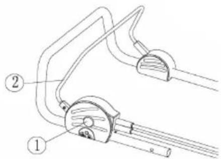 Technical diagram of a mechanical device with labeled parts 1 and 2