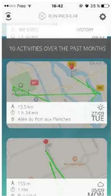 10 ACTIVITIES OVER THE PAST MONTHS A 15.5 km 1 h 34 m Alée du Port aux Planches 27/09 TUE A 155 m 1 mn 05/09 MON