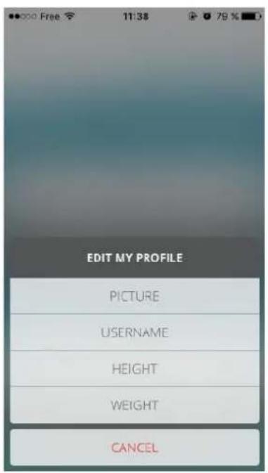 •000 Free 11:38 79% EDIT MY PROFILE PICTURE USERNAME HEIGHT WEIGHT CANCEL
