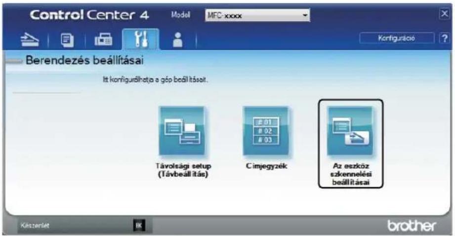 Control Center 4 Model MFC-xxxx Korfigurácio ? Berendezés beállításai It konfigurálhetja a gép beállításai. Távolsági setup (Távbeállítás) Cimjegyzék Az eszköz szkennelési beállításai Készerlet IK brother