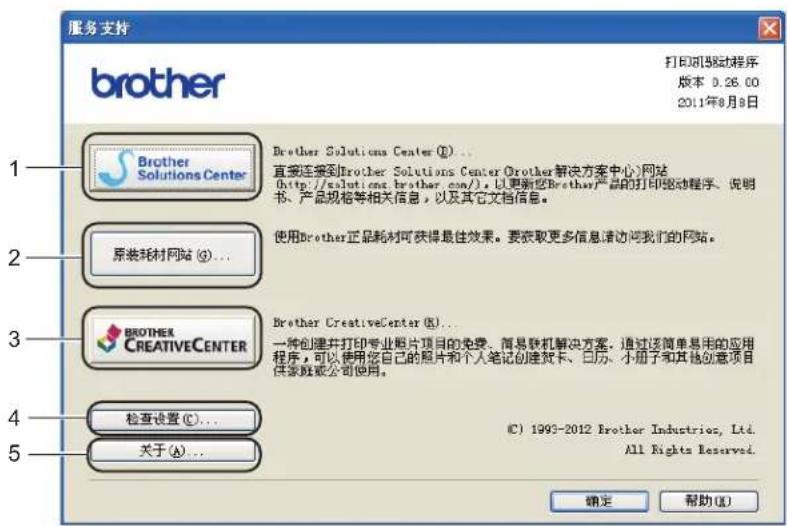 服务支持 brother 打印机驱动程序 版本 0.26.00 2011年8月8日 Brother Solutions Center (E)... 直接连接到Brother Solutions Center (Brother解决方案中心)网站 (http://solutions.brother.com/),以更新您Brother产品的打印驱动程序、说明书、产品规格等相关信息,以及其它文档信息。 1 Brother Solutions Center (E)... 使用Brother正品耗材可获得最佳效果。要获取更多信息请访问我们的网站。 2 原装耗材网站 (S)... Brother CreativeCenter (R)... 一种创建并打印专业照片项目的免费、简易联机解决方案。通过该简单易用的应用程序,可以使用您自己的照片和个人笔记创建贺卡、日历、小册子和其他创意项目供家庭或公司使用。 3 BROTHER CREATIVECENTER 检查设置 (C)... 关于 (A)... ©) 1993-2012 Brother Industries, Ltd. All Rights Reserved. 确定 帮助 (H)