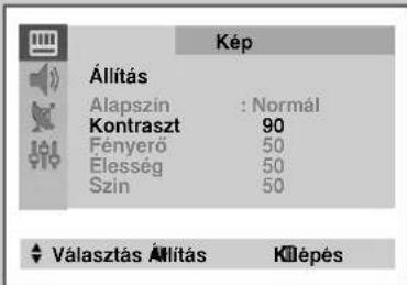 Kép Állítás Alapszín : Normál Kontraszt 90 Fényerő 50 Elesség 50 Szín 50 Választás Állítás KIépés