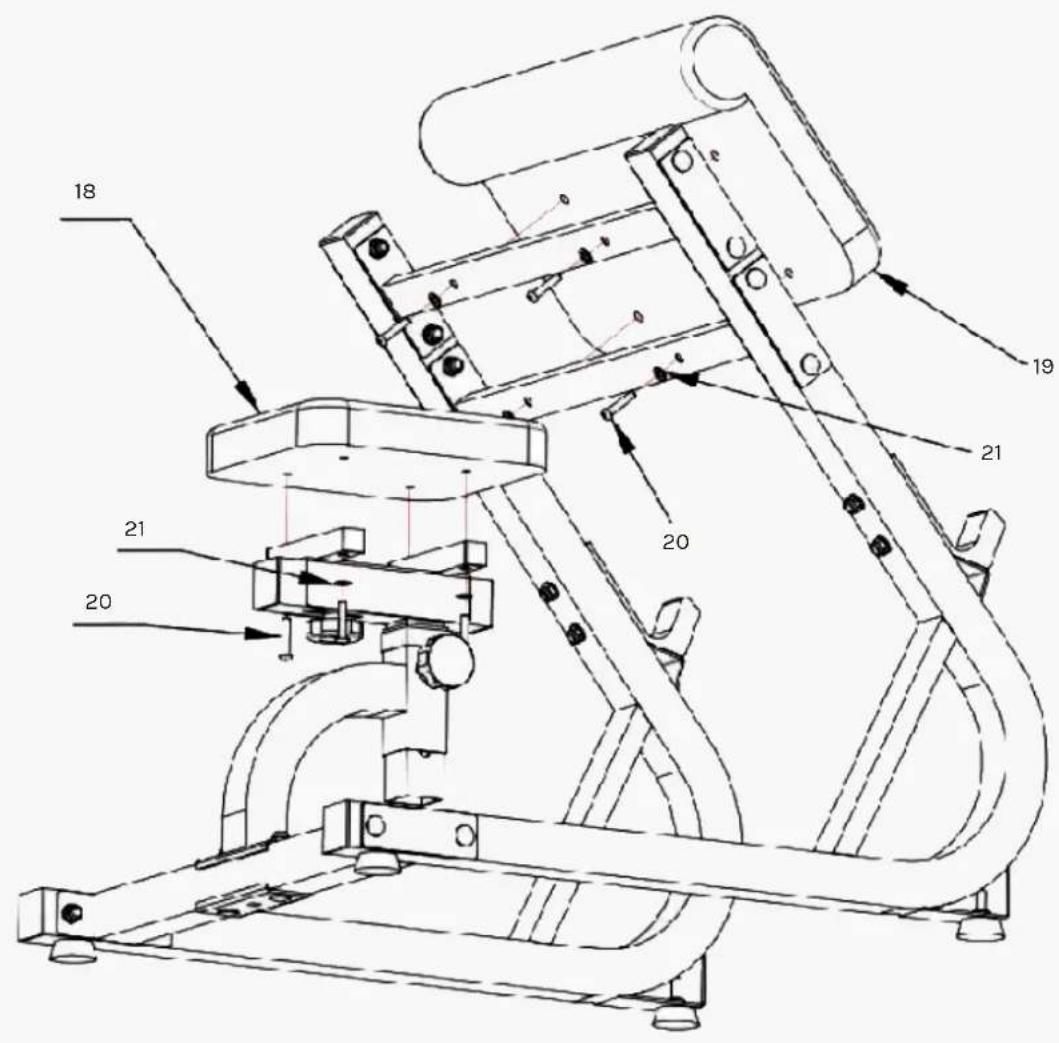 Technical diagram of a mechanical device with numbered components labeled 18, 19, 20, 21, and 20.