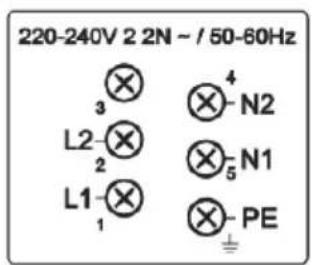 220-240V 2 2N ~ / 50-60Hz L2 L1 3 2 1 N2 N1 PE