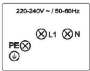 220-240V ~ / 50-80Hz PE⊗ L1⊗N