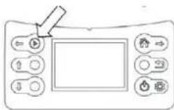 Diagram of a digital device control panel with labeled buttons and a cursor pointing to the screen