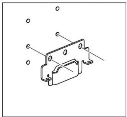 Technical line drawing of a mechanical bracket with mounting holes and mounting holes (no text or symbols)