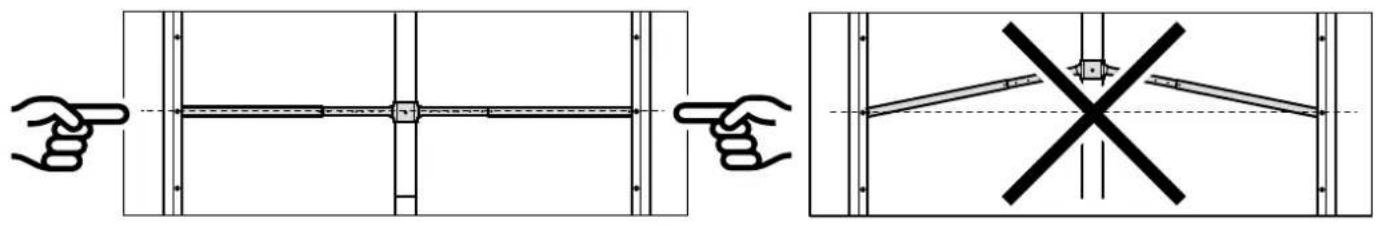 Diagram illustrating hand positioning and cross-section of a mechanical or structural assembly with labeled components and directional arrows.