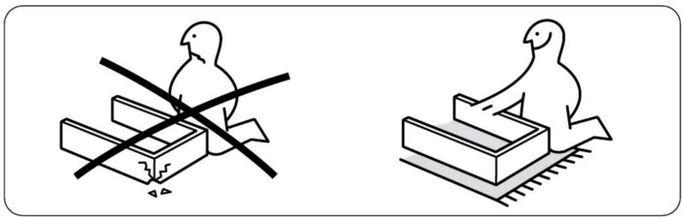 Two technical illustrations showing a bird and a seal on a platform, with no text or symbols present.