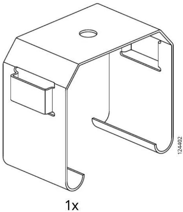 Technical line drawing of a metal bracket with cutouts and mounting holes (no text or symbols)