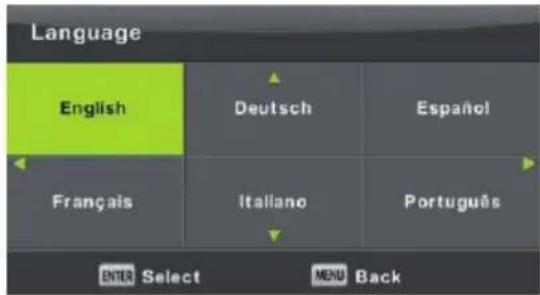 Language English Deutsch Español Français Italiano Português ENTER Select MENU Back