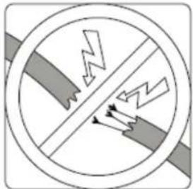 Safety warning sign indicating no hazard, showing lightning bolt symbol and crossed-out lines