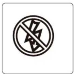 Prohibition sign with a circular symbol containing a crossed-out lightning bolt and diagonal lines, indicating no protection or resistance.