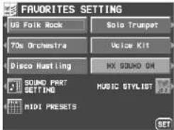 FAVORITES SETTING US Folk Rock Solo Trumpet 70s Orchestra Voice Kit Disco Mustanging HX SOUND ON SOUND PART SETTING MUSIC STYLIST MIDI PRESETS SET