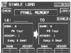SINGLE LOAD NODE PAGE 14 PANEL MEMORY LOAD 14: BANK: A PR Tour MEMORY: 1 Easy & Beat TO BANK: A PR Tour MEMORY: 1 Easy & Beat BANK MEMORY BANK MEMORY