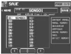 SAVE SONG01 SOLD 01: SONG01 11: 02: 12: 03: 13: 04: 14: 05: 15: 06: 16: 07: 17: 08: 18: 09: 19: 10: 20: ORDER PANEL FIRELL RUNRY GROUDED CROSSER DRUM RUNRY PANE EFFECT FLOW