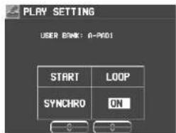 PLAY SETTING USER BANK: A-PM01 START LOOP SYNCHRO ON