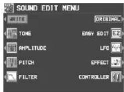 SOUND EDIT MENU WHITE ORIGINAL TONE EASY EDIT AMPLITUDE LFC PITCH EFFECT FILTER CONTROLLER