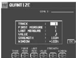 QUANTIZE COM 1 TRACK : 1 FIRST MEASURE : 1 LAST MEASURE : 1 VALUE : 3 STRENGTH : 100% MINIMUM : +100% FIRST MAX LAST MAX VALUE STRENGTH MINIMUM